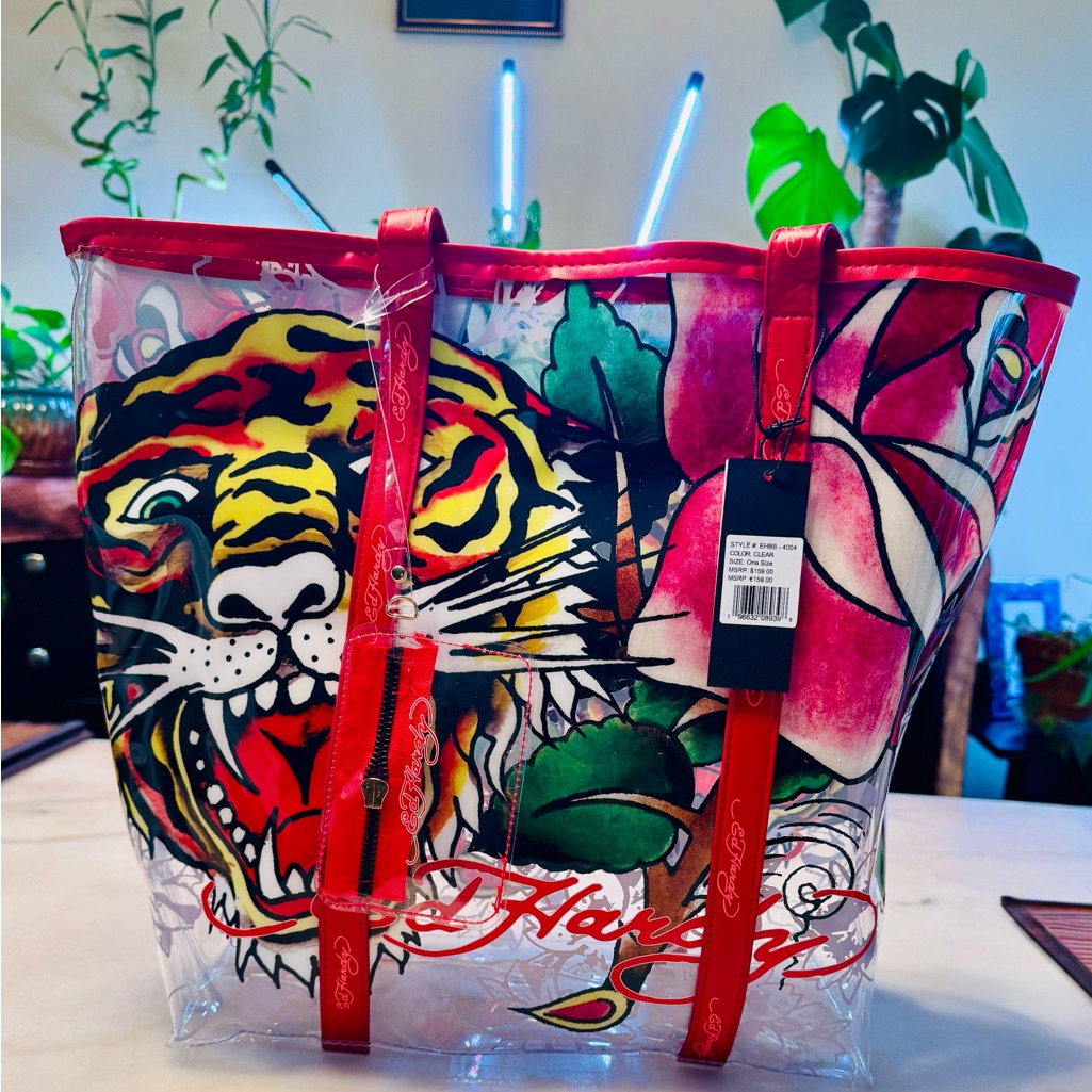 Ed Hardy Vibrant Tiger And Floral Tote Nwt